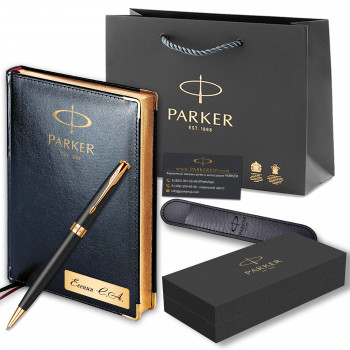 Подарочный набор: Шариковая ручка Parker Sonnet Core K528, Matte Black GT +  Ежедневник PARKER Premium, Black GS